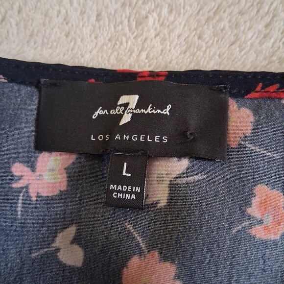 7 For All Mankind Women's Size Large Black Red Floral True Wrap Mini Dress - Picture 6 of 11